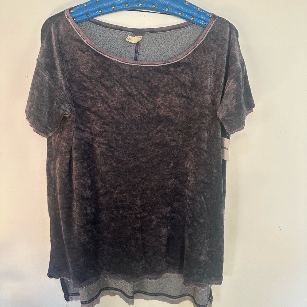 We The Free Velvet Short Sleeve Top - Dark Gray